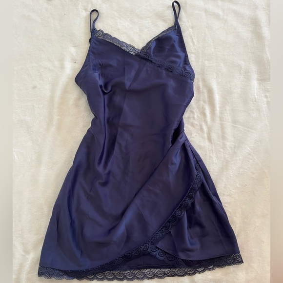 Urban Outfitters Dresses & Skirts - Urban Outfitters UO MARGAUX SATIN WRAP SLIP DRESS IN NAVY Medium